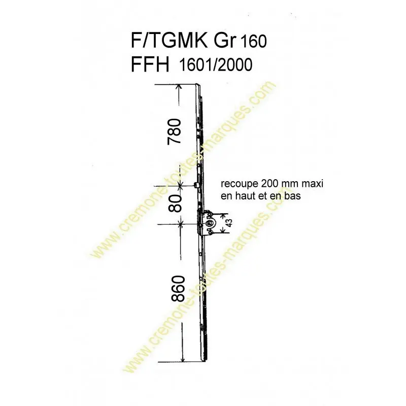 crémone de remplacement Si - FGMK4150 Gr160